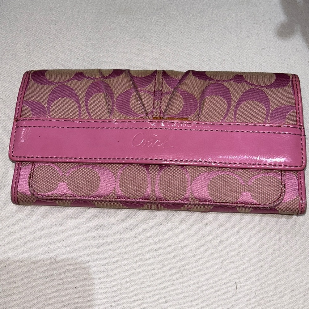 COACH Tan and Pink Monogram Canvas Wallet